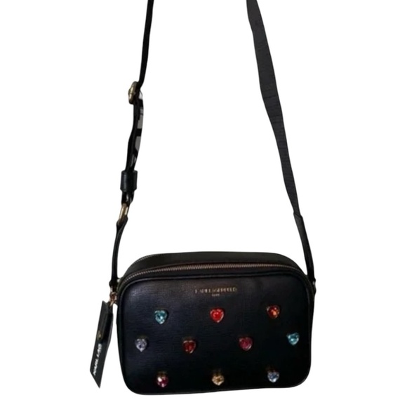 KARL LAGERFELD PARIS Maybelle Black Crossbody Bag Satchel, Rainbow Heart Accents - Picture 16 of 16